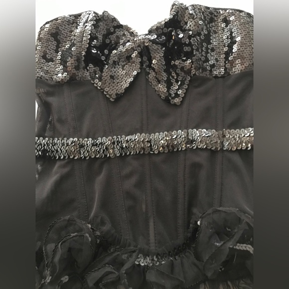 🤩 HOST PICK 💝 Black Sequin Bow Coquette Corset Bustier Size L Black Tie - Picture 4 of 7